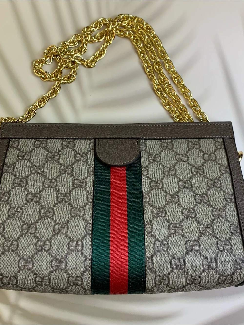 Gucci Luxury Monogram Crossbody Laptop Bag in Beige with Green and Red Stripe